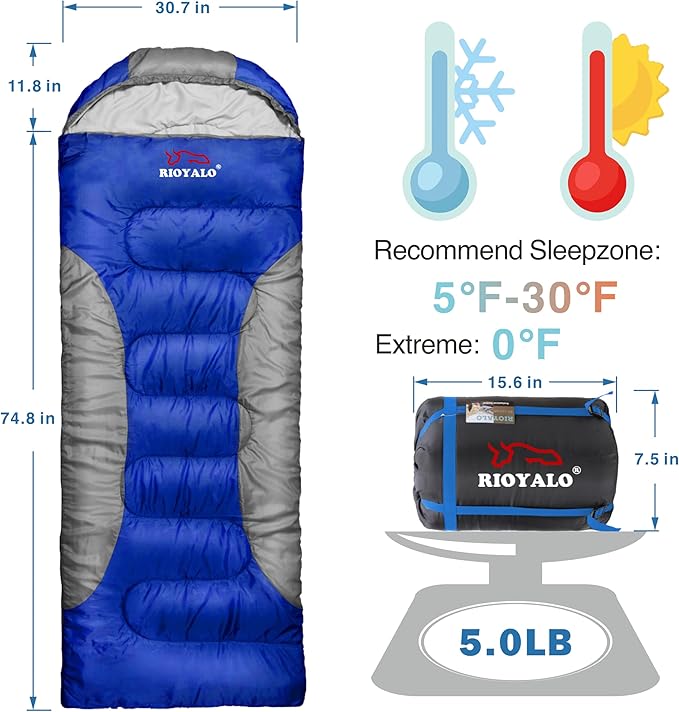 5°F Cold Weather Sleeping Bags for Adults Camping | Big and Tall Winter Sleeping Bag w. Compression Sack for Backpacking, Hiking | Waterproof, Portable | Camouflage