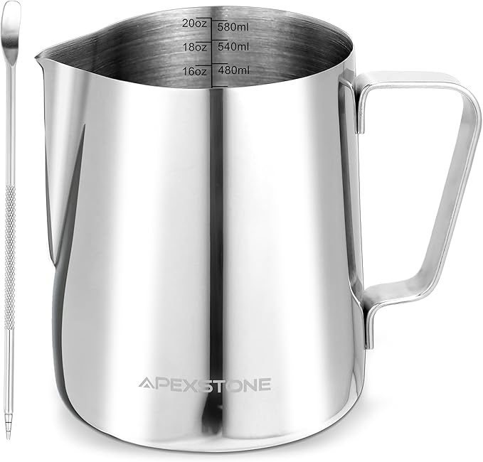Apexstone Espresso Milk Frothing Pitcher 20 oz, Espresso Steaming Pitcher 20 oz, Coffee Milk Frothing Cup, Coffee Steaming Pitcher 20 oz/600 ml