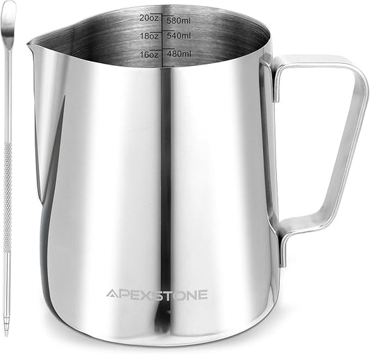 Apexstone Espresso Milk Frothing Pitcher 20 oz, Espresso Steaming Pitcher 20 oz, Coffee Milk Frothing Cup, Coffee Steaming Pitcher 20 oz/600 ml