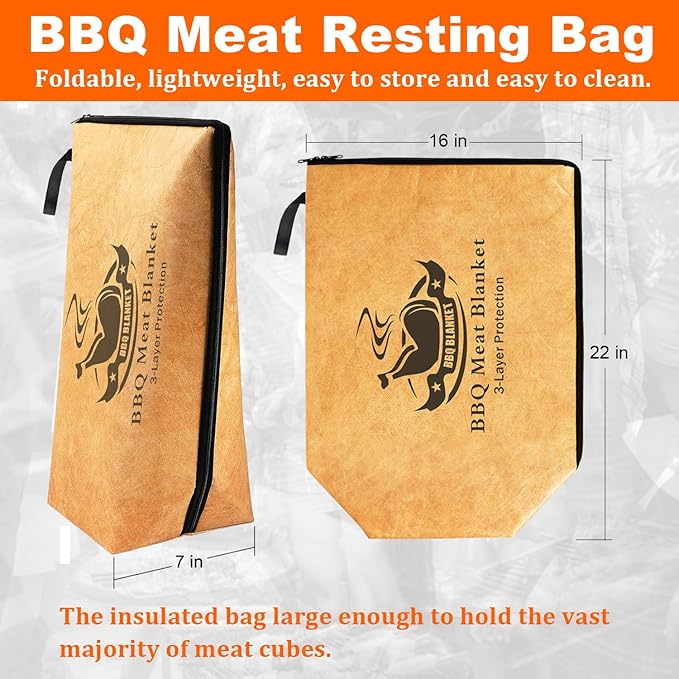 BBQ Blanket,Insulated BBQ Meat Blanket Bag, Reusable Smoked Grilled Meat Insulated Rest Bag,Can Handle any Chest, Pork, Steak, Chicken Wings-Great for Tailgating-BBQ blanket (regular 22 inches)