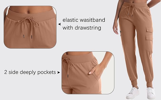 Women's Hiking Pants with Pockets Water Resistant Lightweight Quick Dry Cargo Pants for Travel Outdoor