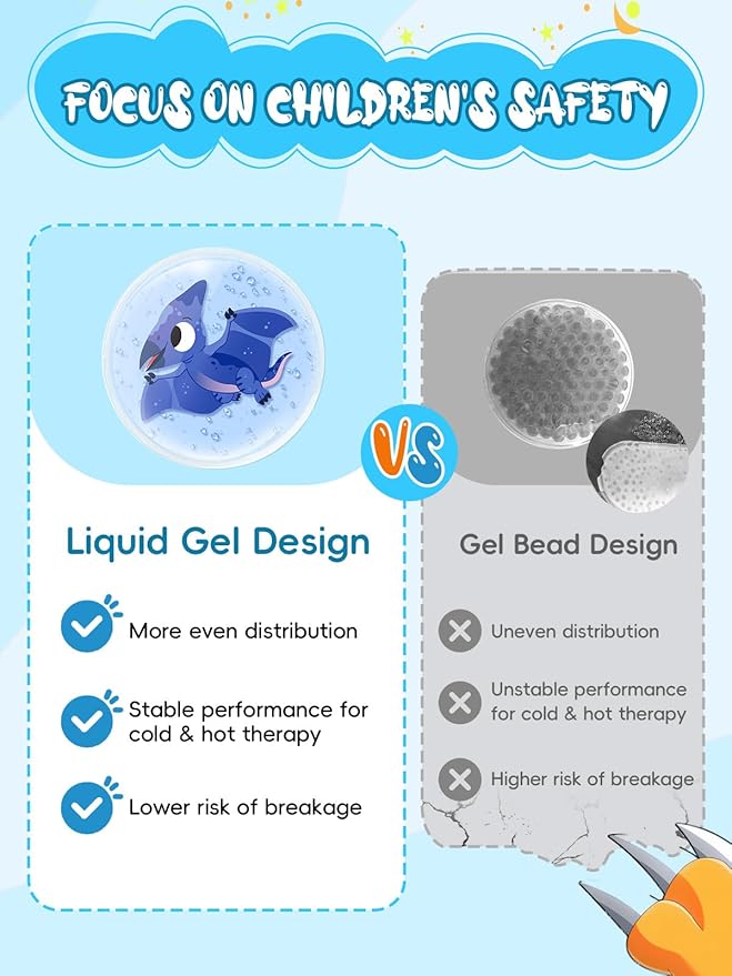 Kids Ice Packs for Boo Boos, 6 Pcs, Baby Small Gel Ice Packs for Injuries Reusable, Mini Hot Cold Compress for Body Pain Relief, Toothache, Fever, Mosquito Bite, Get Well Gift for Girl Boy (Dinosaur)