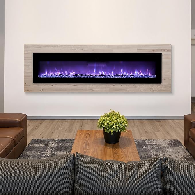 VEVOR 72 inch Electric Fireplace, Wall Mounted Recessed Fire Place with Remote Control, Timer, 1500W, Adjustable Flame Color Brightness, Touch Screen, Overheat Protection, for Living Room,Bedroom