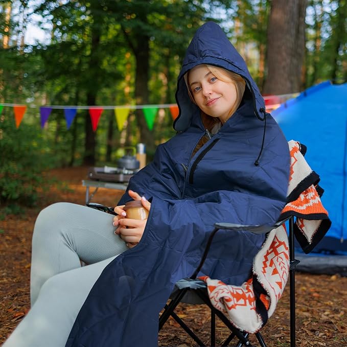 Outdoor Waterproof Blanket, Foldable Fleece Stadium Blanket for Outdoor Sports Event, Camping, Concerts, Car, Pet, Picnics - Windproof, Wearable, Machine Washable 80" x 58"