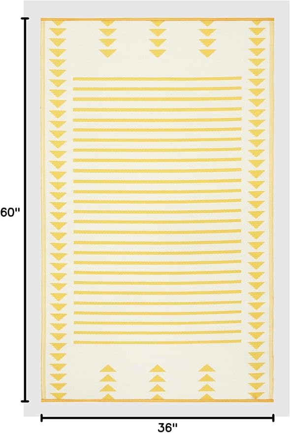 FH Home Outdoor Rug - Waterproof, Fade Resistant, Crease-Free - Premium Recycled Plastic - Geometric - Porch, Deck, Balcony, Mudroom, Laundry Room, Patio - Hampton - Yellow Crease Free - 3 x 5 ft