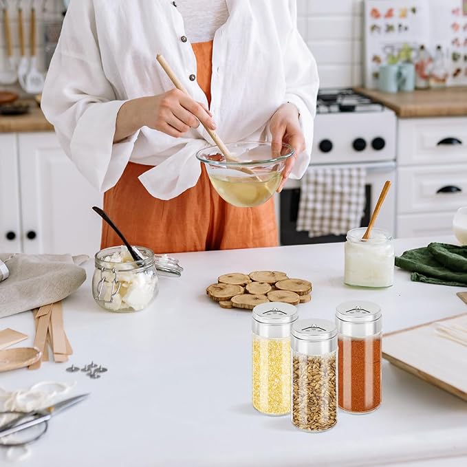 Segarty Spice Jar with Shaker Lids, 3 Pack 4 oz Glass Spice Jars with Adjustable Pour Large Holes, Empty Storage Seasoning Containers Spices Bottles Stainless Lid Salt Shakers for Kitchen Drawer