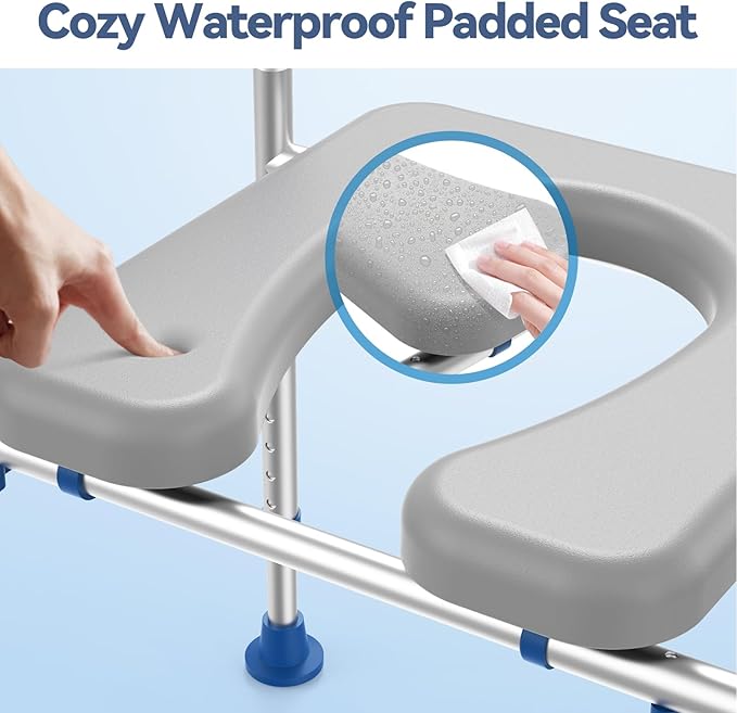 Toilet Seat Risers for Seniors, Padded Raised Toilet Seat with Handles, Adjustable Height Toilet Riser, Handicap Elevated Seat 400lb, Fit Any Toilet