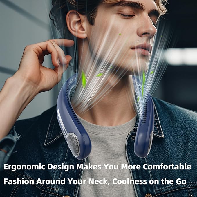 Portable Neck Fan,Gift Ideas,Personal Wearable Bladeless Fan,360° Cooling,LED Display,4-Speeds,6000mAh Rechargeable,Powerful Wind,Outdoor Travel Camping,Birthday Gifts for Men Women Dad Mom (Blue)