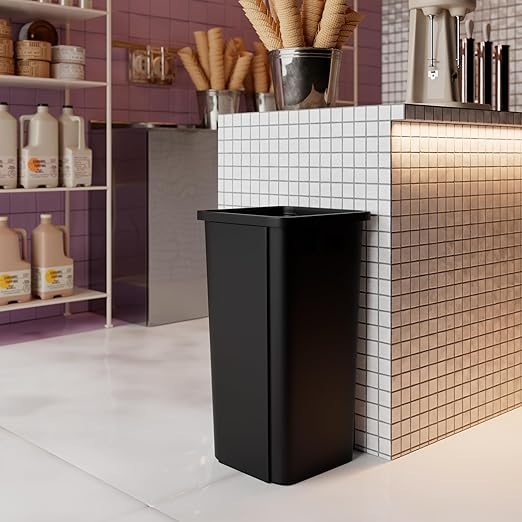23 Gallon Black Square Commercial Trash Garbage Can | Outdoor Office Restaurant School Kitchen