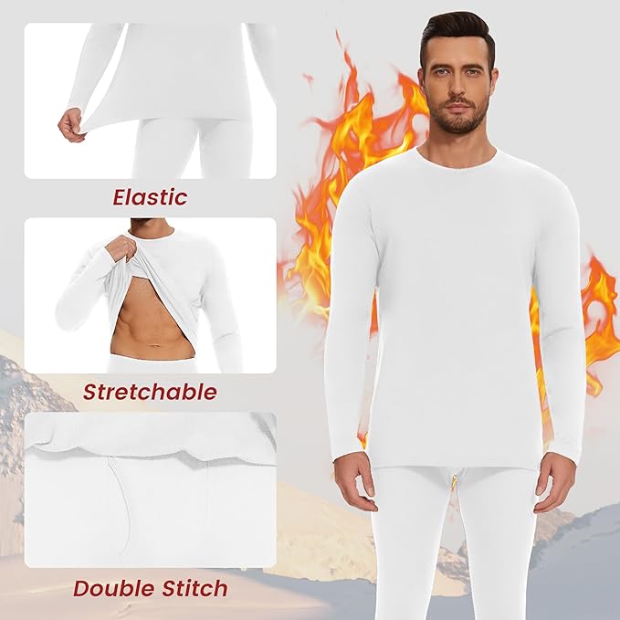 Thermal Underwear for Men Long Johns Set - Fleece Lined Base Layer for Cold Weather Winter Clothes