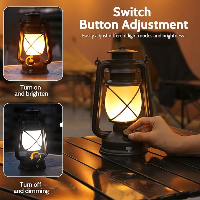 Hanging Waterproof Outdoor Lanterns Lights,Vintage Rechargeable Lantern LED with Dancing Flame,Remote Control 4 Modes Light Non-Solar for Table Patio Garden Yard Pathway Porch (2)