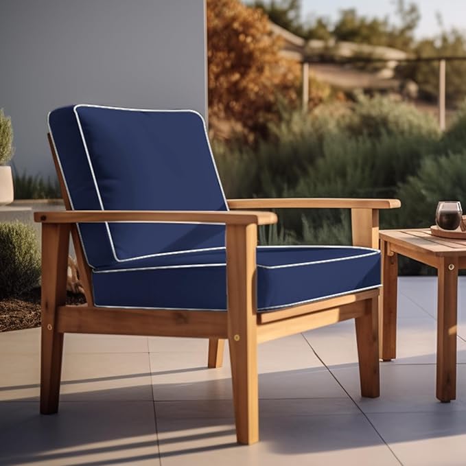 PNP FKJP 2 Pack Outdoor Chair Cushion 20" X 20" X 4", Waterproof Outdoor Seat Cushions with Non-Skid Ties, Navy (Cushion + Cover)