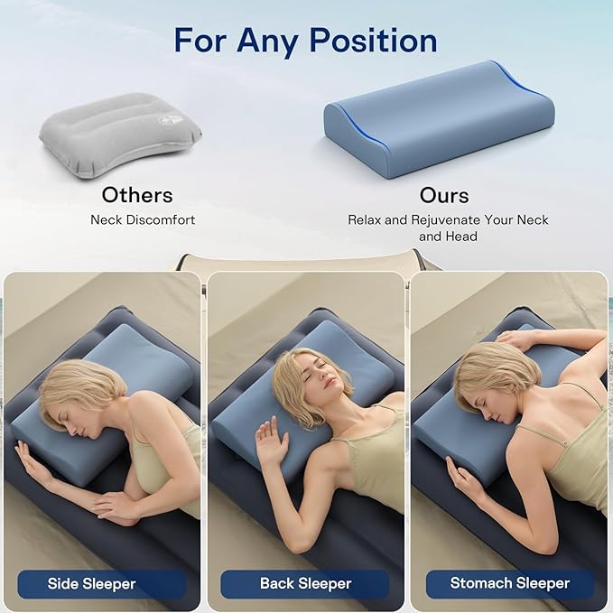 Camping Pillows for Sleeping - Memory Foam Travel Pillow 2 Heights Use - Small Travel Pillow for Camping, Hiking, Backpacking with Storage Bag (Blue)