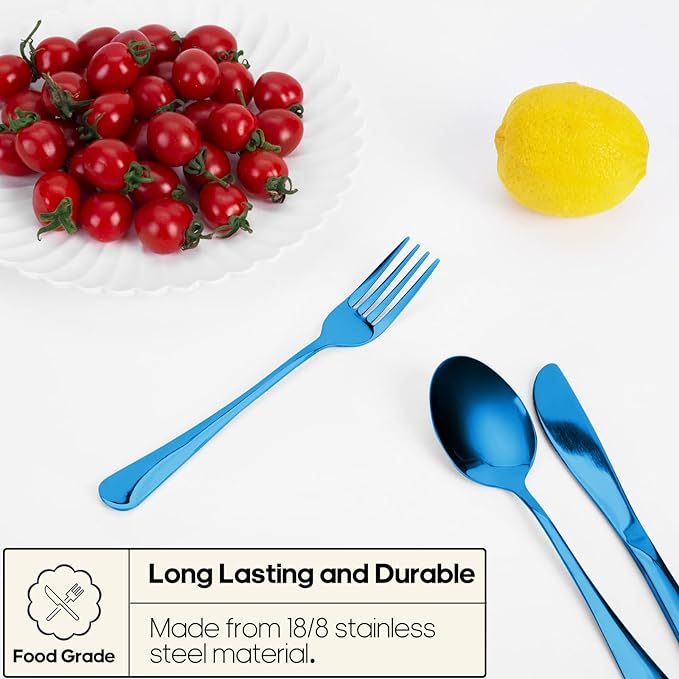 Travel Utensils with Case, Quatish Portable Silverware Set for Work, Stainless Steel Reusable Travel Cutlery Set, Fork and Spoon Set for Camping, Picnic, Gadgets, Lunch Box for Men, Blue