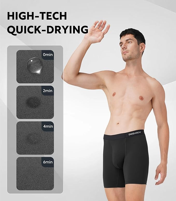 DAVID ARCHY Mens Performance Boxer Briefs 3 Pack, 3D Support Pouch & No Ride-Up Design Moisture-Wicking Sport Underwear