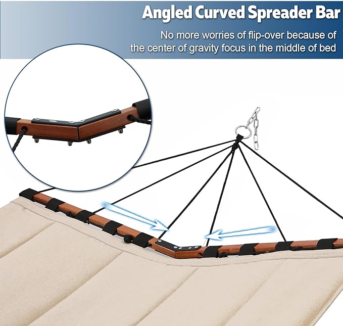 12FT 2 Person Hammock TegerDeger Large Hammock 450LB Capacity with V Shaped Hardwood Spreader Bar & Nylon Rope for Outside, Patio, Garden, Backyard, Beach, Poolside - Dark Green