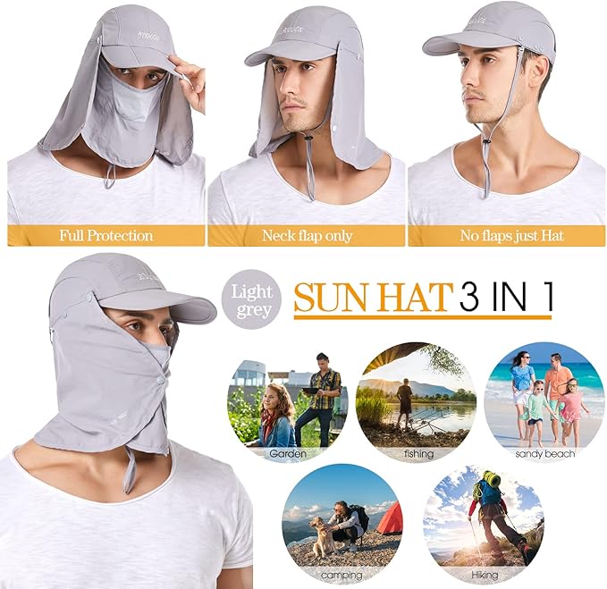 icolor Sun Hats for Men Women with Neck Flap,Foldable Sun Cap Fishing Sun Hats,UPF50+ Sun Protection Ponytail Hats
