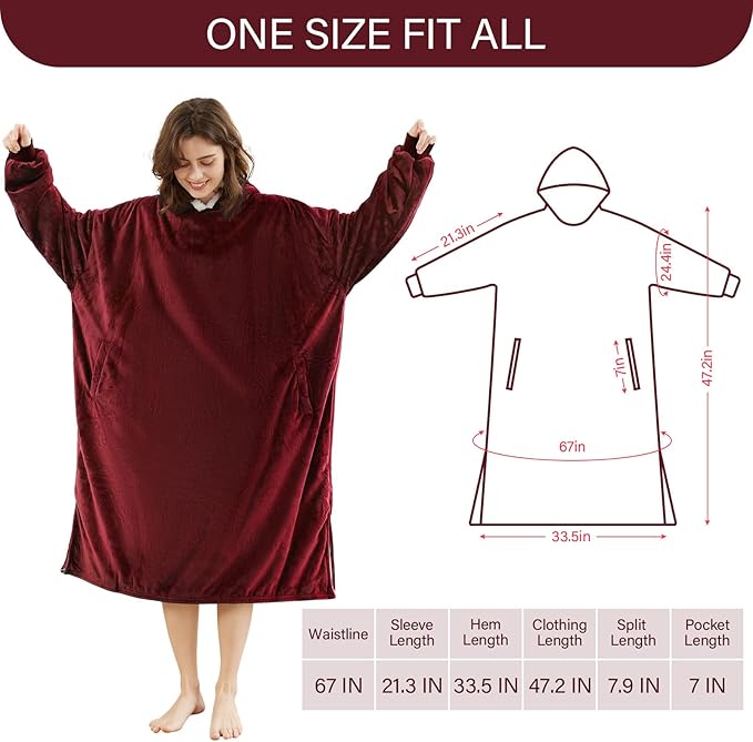 LetsFunny Blanket Hoodie,Oversized Wearable Sherpa Fleece Blanket Sweatshirt,Super Soft Warm Cozy with Giant Pocket,Gifts for Women Men Adults Teenagers Kids, One Size Fits All