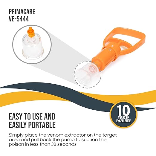Primacare VE-5444 First Aid Venom Extractor Pump, Outdoor and Portable One-Hand Suction for Snake, Bee, Bug, Scorpion Bites and Stings Removal, Survival Poison Extraction Rescue Pump