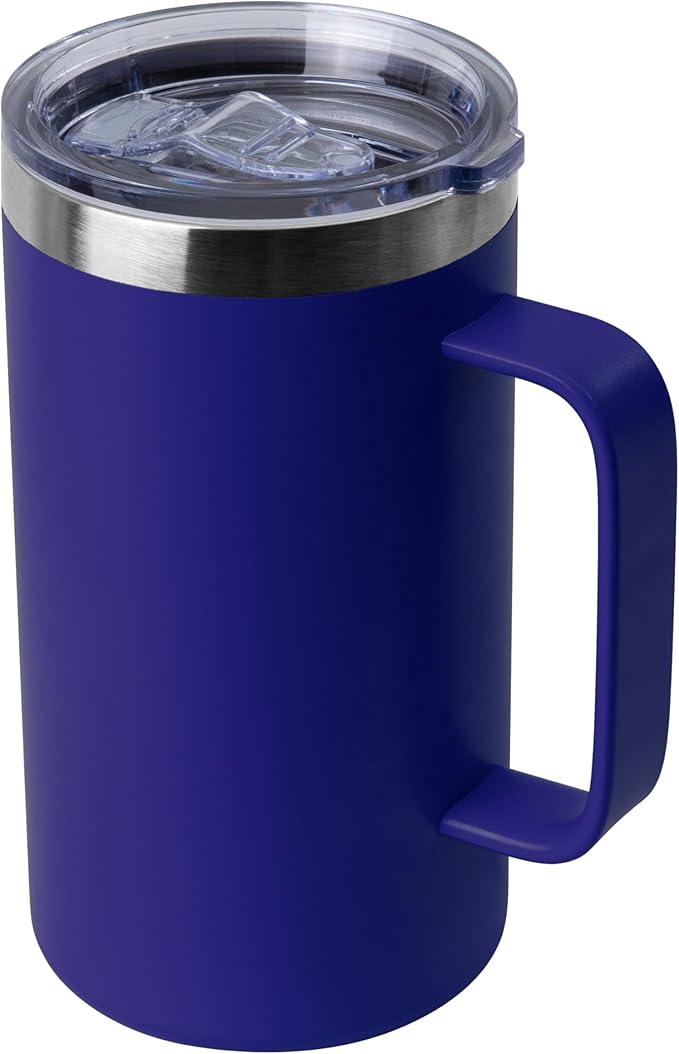 DOMICARE 24oz Mug with Handle and Lid, Stainless Steel Coffee Mug, Reusable Insulated Cup, Travel Mug with Handle, Double Wall Vacuum Coffee Tumbler for Men and Women, Dark Blue, Pack 1