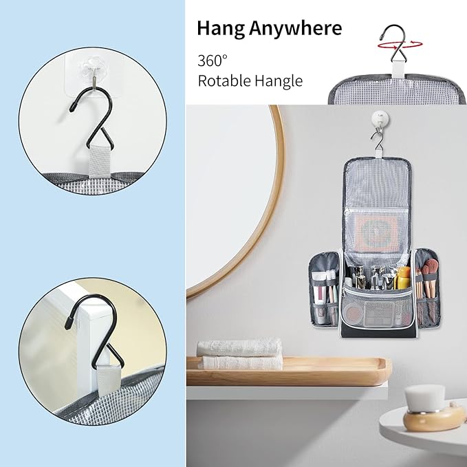 Della Gao Hanging Toiletry Bag for Men and Women, Large Capacity Cosmetics Makeup Bag Toiletries Organizer, Bathroom Bag, Water-Resistant Nylon, Black