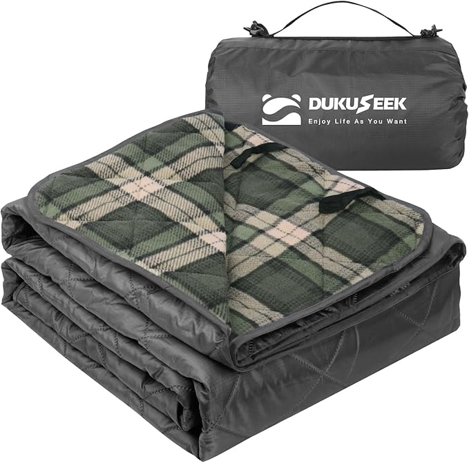 DUKUSEEK Waterproof Stadium Blanket, Hooded Outdoor Blankets Waterproof Windproof for Cold Weather, Emergency Warm Blanket with Quilted Cotton and Thick Fleece for Picnic, Camping, Outdoor Sports…