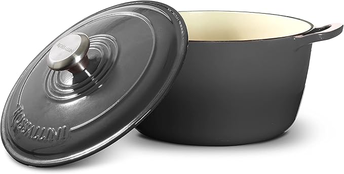 Signature Enameled Cast Iron Dutch Oven, Non-Stick Serving Pot with Tight Fitting Lid for Perfect Roasting, Baking, Sauteing, and Bread Making | 7.4Q (7L) - Oyster Grey