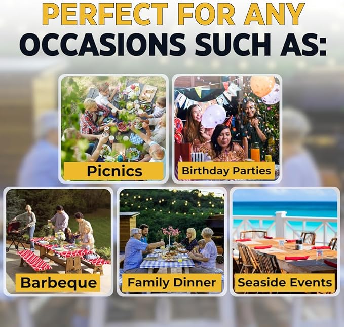 RNOONY 8ft Vinyl Picnic Table Cover with Bench Covers,3PCS Tablecloth with Moroccan Design, Camping Tablecloth and Travel Accessories, Flannel Backing with Elastic Edges,96x30 Inches (Red Moroccan)