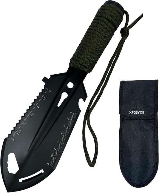 Small Camping Shovel, 9 in 1 Mini Hand Shovel, Portable Backpacking Trowel, Ultralight Compact Multitool for Camping, Gardening, Outdoor Survival, Black