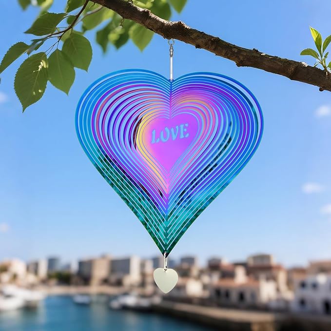 18 inch Wind Spinners Outdoor, Metal Hanging Bird Reflectors for Outside Stainless Steel Sparkly Bird Devices to Scare Birds Away from Yard Decoraction Patio Art Whirligig Love Gifts