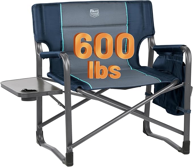 Timber Ridge XXL Upgraded Oversized Directors Chairs with Foldable Side Table, Detachable Side Pocket, Heavy Duty Folding Camping Chair up to 600 Lbs Weight Capacity (Blue) Ideal Gift