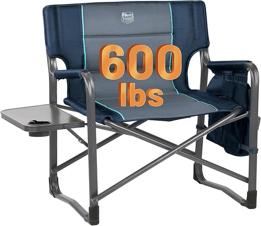 Timber Ridge XXL Upgraded Oversized Directors Chairs with Foldable Side Table, Detachable Side Pocket, Heavy Duty Folding Camping Chair up to 600 Lbs Weight Capacity (Blue) Ideal Gift