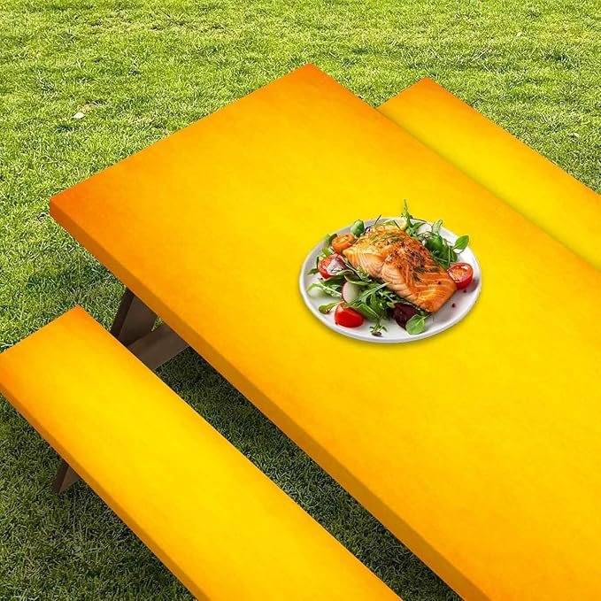 CAPSCEOLL Elastic Picnic Table Cover with Bench Covers 5Ft Waterproof Fitted Picnic Table Cover Cloths for Outdoors Camping Tablecloth with Drawstring Bag, 60X30in, Fall Yellow