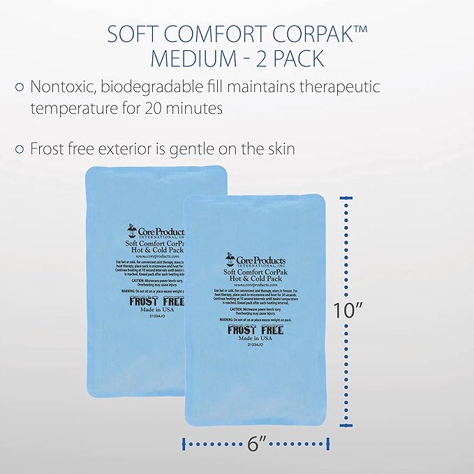 Core Products Soft Comfort CorPak, No Frost Hot and Cold Therapy Pack - 6" x 10", Made in The USA- 2 Pack