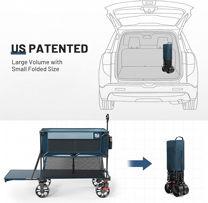 TIMBER RIDGE 400L Large Capacity Folding Double Decker Wagon with Brakes, 54" Extra Long Extender Wagon Cart, 450lbs Heavy Duty Collapsible Cart, All-Terrain Big Wheels for Camping, Sports, Shopping