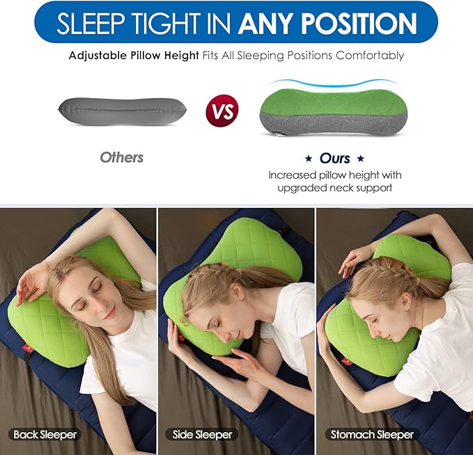 Hikenture Camping Pillow with Removable Cover - Ultralight Inflatable Pillow for Neck Lumbar Support - Upgrade Backpacking Pillow - Washable Travel Air Pillows for Camping, Hiking, Backpacking