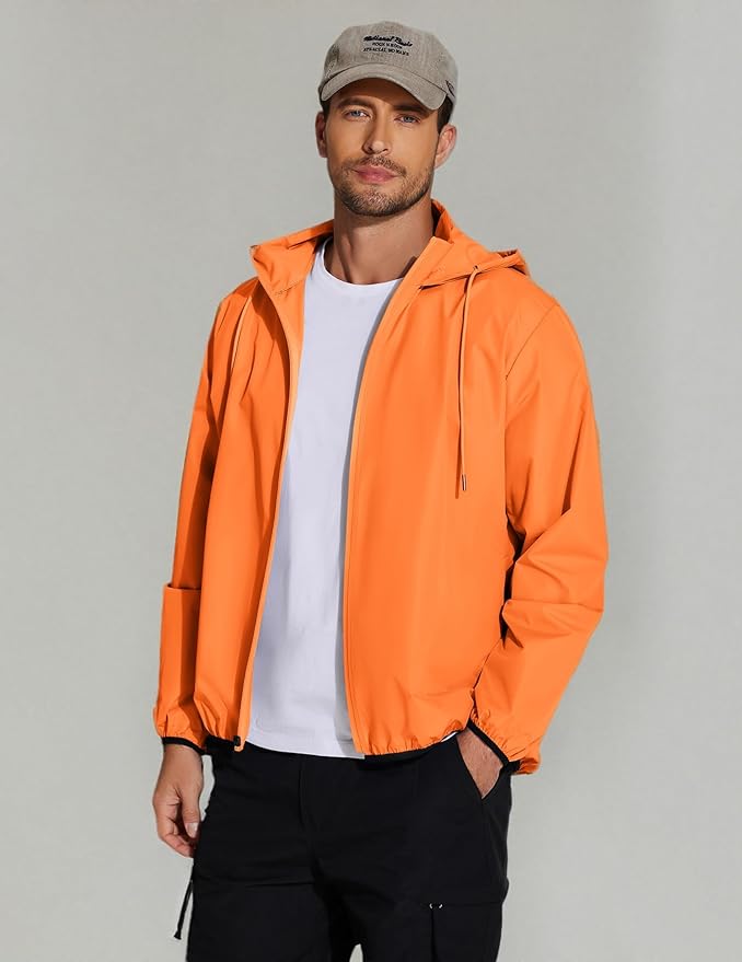 COOFANDY Men's Packable Rain Jacket Lightweight Waterproof Raincoat with Hood Travel Hiking Golf Windbreaker