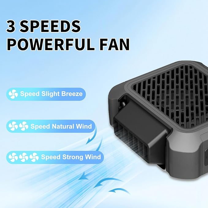Portable Waist Fan, Personal Clip on Fan Rechargeable Hands-Free Hanging Neck/Desk Fans with 3-Speed Settings & LED Light, Small Wearable Cooling Belt Shirt Fans for Camping Travel Outdoors
