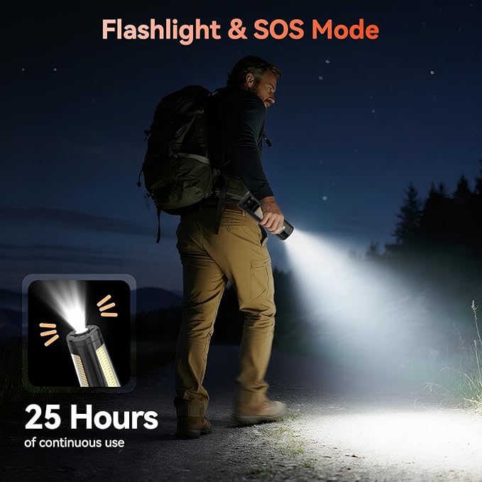 Rechargeable Camping Light with Stand, 15000 mAh Cordless Work Light with 3 LED Lamp Heads, 5500 Lumens Dimmable Camping Essentials Gear Emergency Flashlight with 86" Detachable Tripod, Black