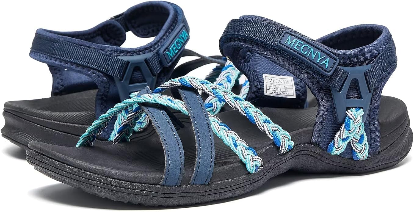 MEGNYA Hiking Sandals for Women, Arch Support Comfortable Walking Sandals Hook Loop Strap, Sports Lightweight Slides