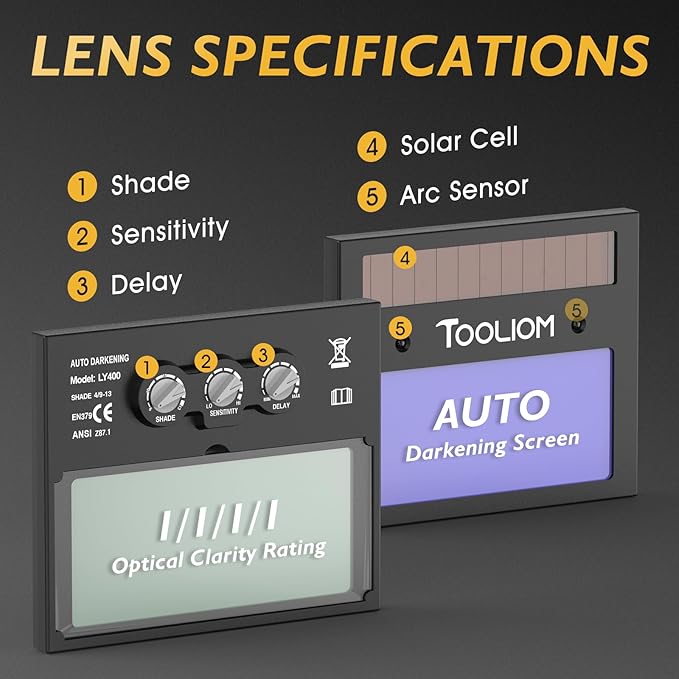 TOOLIOM Auto Darkening Welding Helmet True Color 1/1/1/1 Flip Front Welding Hood with Adjustable Shade Range 4/9-13 Solar/Battery Powered Welding Mask for TIG MIG Stick Welder Helmet