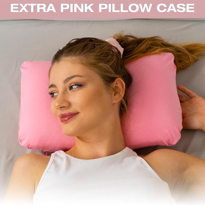 Memory Foam Pillow for Travel and Camping with Extra Cotton Cover – Easy to Carry Portable Bag (Pink)