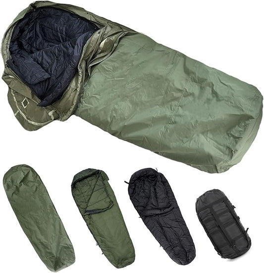 MT Army Military Modular Sleeping Bags System, Multi Layered with Bivy Cover for All Season, Woodland/Multicam