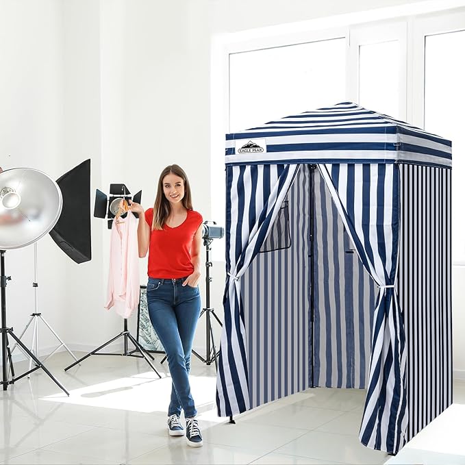 EAGLE PEAK Flex Ultra Compact 4x4 Pop-up Canopy, Sun Shelter, Changing Room, Portable Privacy Canopy Cabana for Pool, Fashion Photoshoots, or Camping, White/Blue