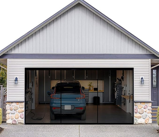 Retractable Garage Door Screen Kit 18x8 FT - Heavy-Duty Fiberglass Mesh Net Screen Door for 2 Car Garage 18x8ft, Easy Installation with Magnetic Closure - Ideal for Patio, Balcony, or Porch