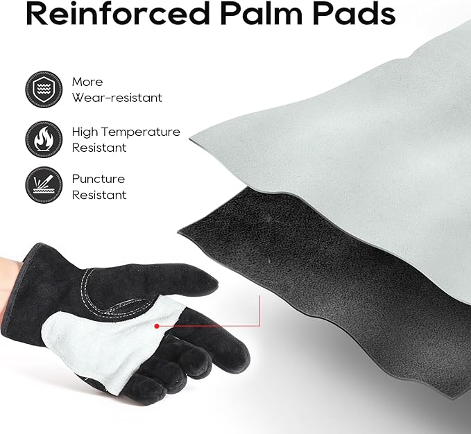 TOPDC Leather Work Gloves for Men or Women, Cowhide Leather Gloves for Gardening, Tig/Mig Welding, Chainsaw, Farm, Ranch, Reinforced Palm, Adjustable Cuff, Cotton Lining, Firm Grip & Durable, M