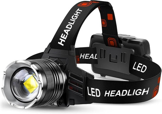 AKNEAR LED Rechargeable Headlamp 4500 High Lumens, 95 Hours Endurance Head Lamp with Zoomable & 12 Modes & IPX7 Waterproof & 125° Adjustable, Super Bright Head Light for Outdoor, Camping, Hard Hat
