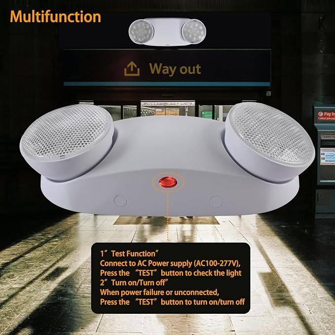 LED Emergency Lights with Battery Backup Commercial Emergency Light Fixtures for Business Home Power Failure Outage Exit Sign Lighting with Plug in Cord AC85-277V 200lm 4Hours