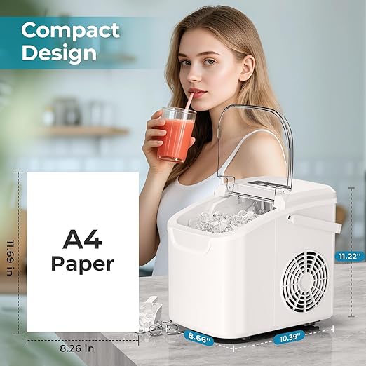 Portable Countertop Ice Maker – 26.5lbs Daily Ice Production, 8 Bullet Cubes in 6 Mins – Self-Cleaning, Selectable Ice Sizes & Touchscreen Display for Home/Office/Bar