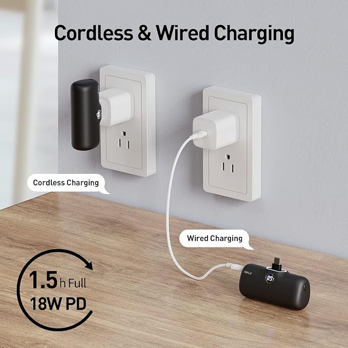 iWALK Small Portable Charger, 4,800mAh 18W PD Fast Charging Power Bank with Built-in USB-C Connector, External Mini Battery Pack for Samsung Galaxy S25/S24/S23, Android, iPhone 15/16/Pro/Max, Black